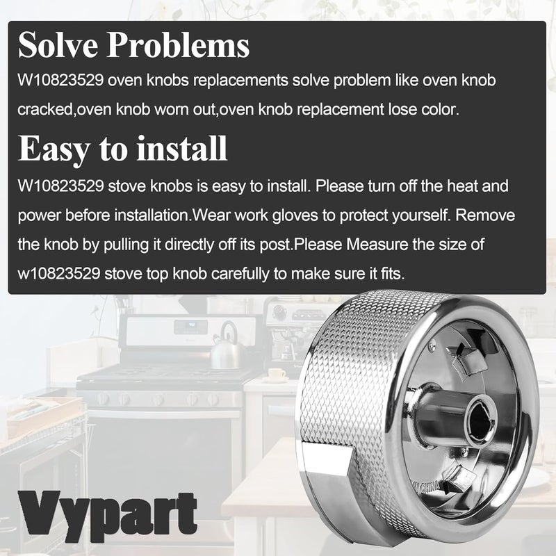 Vypart W10823529 Oven Range Control Knob - for Whirlpool KitchenAid Oven Range Stove Knob - Replaces W11156487 AP6285576 EAP12347719 PS12347719 4546228-4 pcs - Image 4